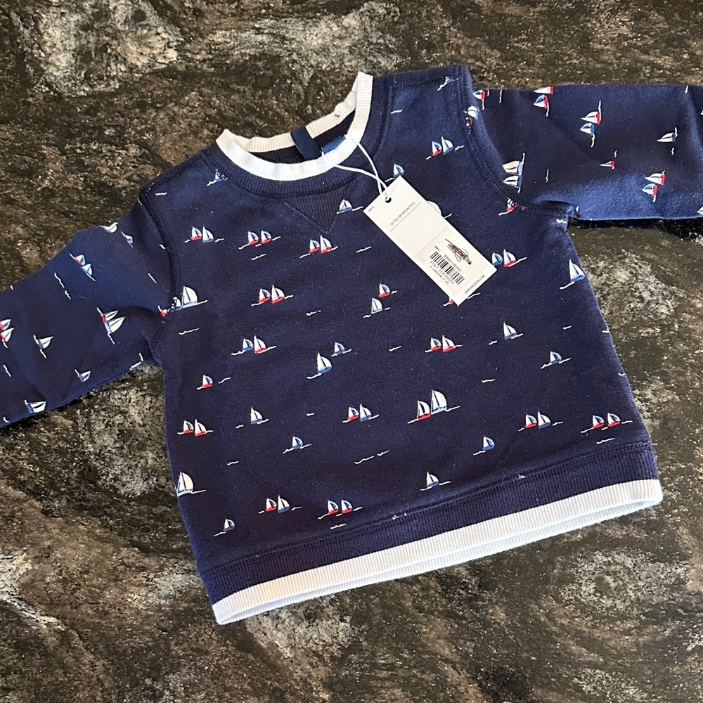 Janie and Jack Navy Blue Sailboat Print Sweatshirt NWT